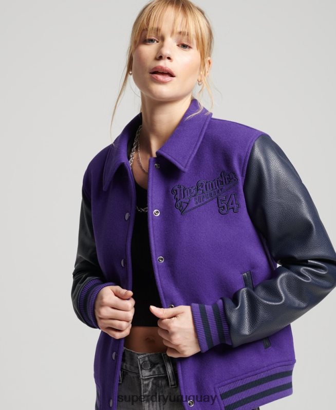uy Superdry mujer bomber universitario mixto vintage púrpura DT2N8Z5449 ropa