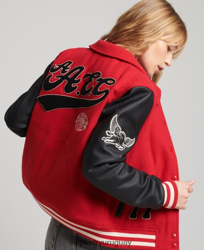 uy Superdry mujer bomber universitario mixto vintage rojo DT2N8Z5423 ropa