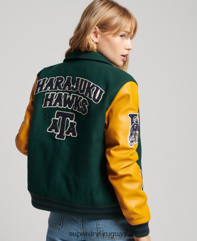 uy Superdry mujer bomber universitario mixto vintage verde DT2N8Z5436 ropa