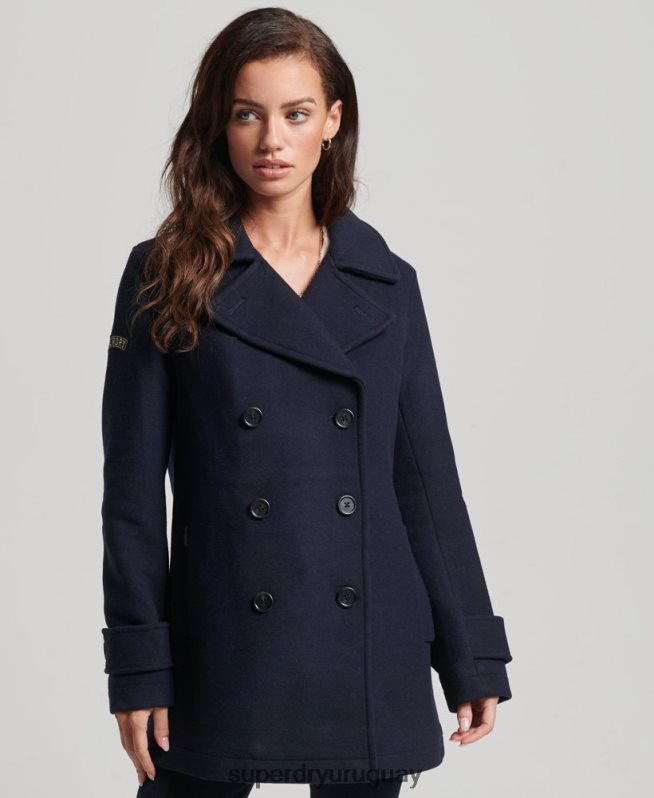 uy Superdry mujer chaquetón de lana con doble botonadura Armada DT2N8Z3619 ropa