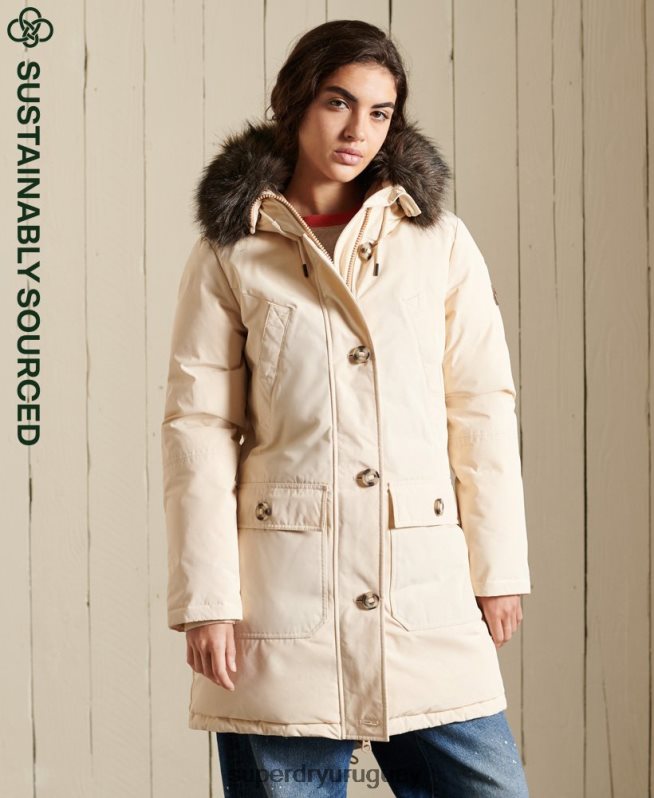 uy Superdry mujer parka de plumón de rookie crema DT2N8Z5474 ropa