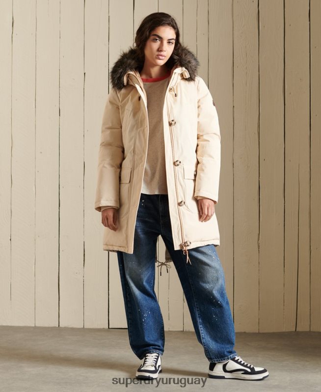 uy Superdry mujer parka de plumón de rookie crema DT2N8Z5474 ropa