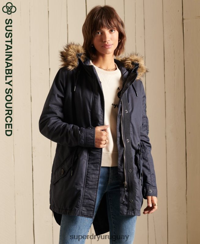 uy Superdry mujer parka estilo militar con cola de pez azul DT2N8Z5515 ropa