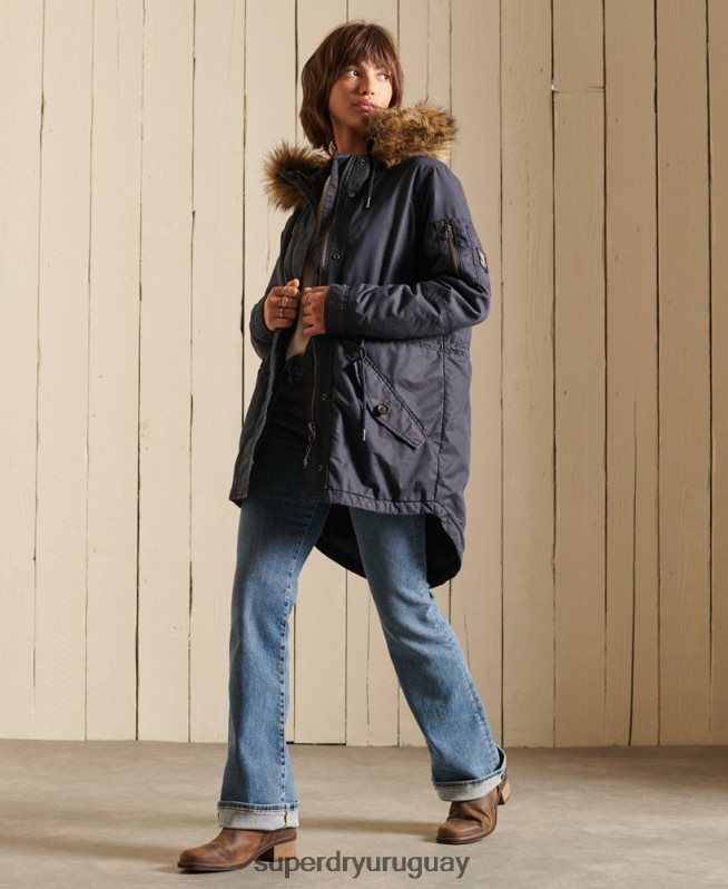 uy Superdry mujer parka estilo militar con cola de pez azul DT2N8Z5515 ropa