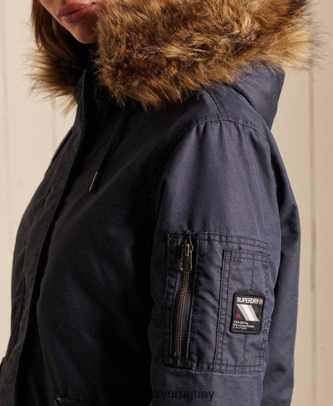uy Superdry mujer parka estilo militar con cola de pez azul DT2N8Z5515 ropa