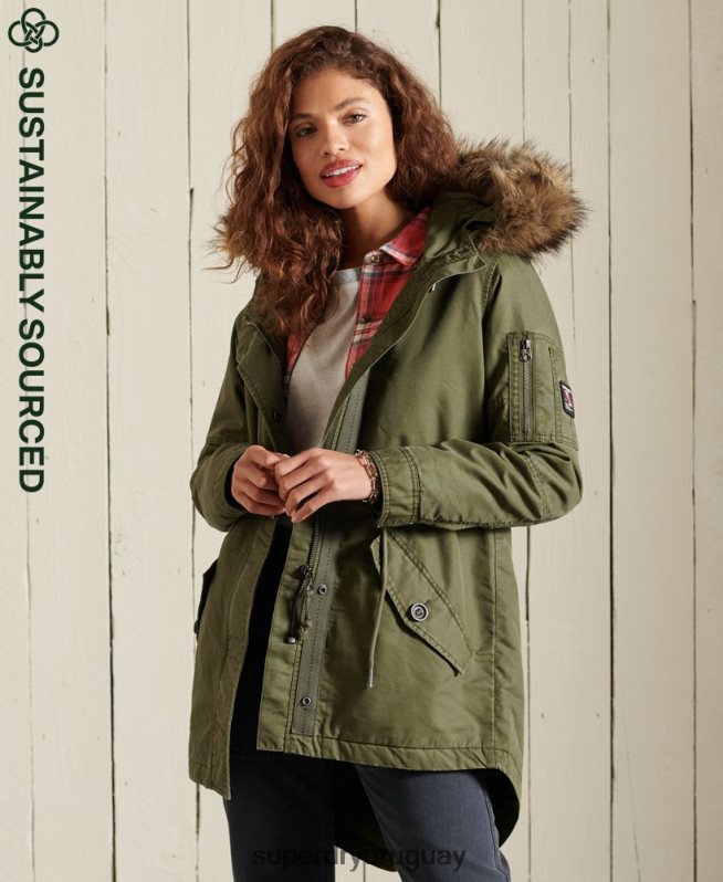 uy Superdry mujer parka estilo militar con cola de pez caqui DT2N8Z5568 ropa