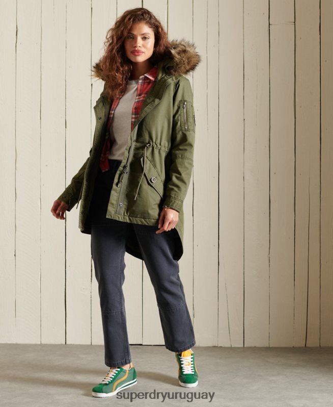 uy Superdry mujer parka estilo militar con cola de pez caqui DT2N8Z5568 ropa