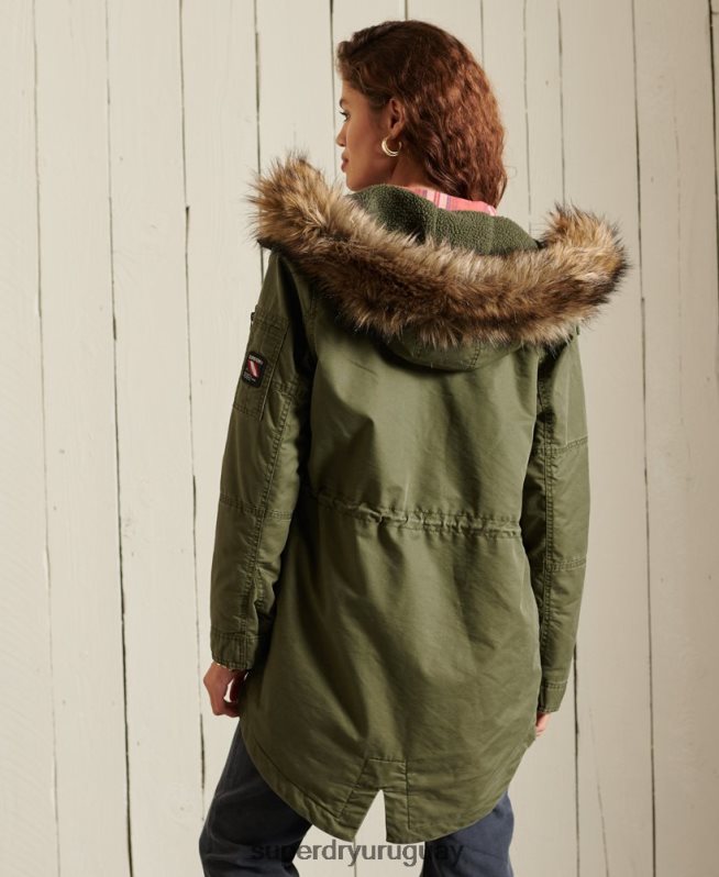 uy Superdry mujer parka estilo militar con cola de pez caqui DT2N8Z5568 ropa
