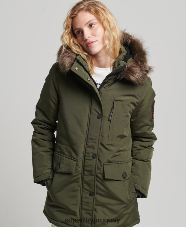 uy Superdry mujer parka everest de piel sintética con capucha caqui DT2N8Z3773 ropa