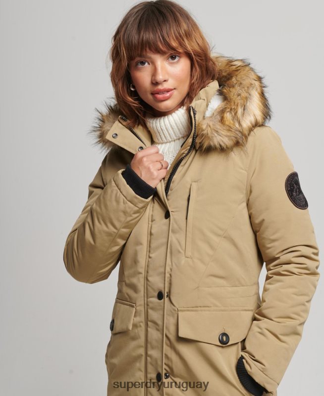 uy Superdry mujer parka everest de piel sintética con capucha marrón DT2N8Z3774 ropa