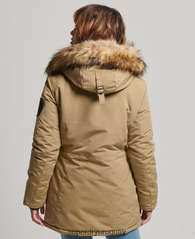uy Superdry mujer parka everest de piel sintética con capucha marrón DT2N8Z3774 ropa