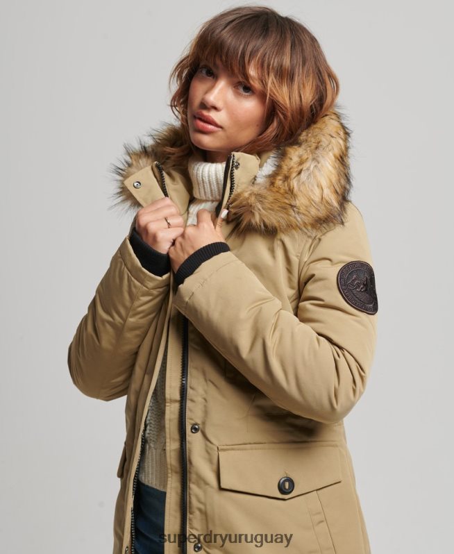 uy Superdry mujer parka everest de piel sintética con capucha marrón DT2N8Z3774 ropa