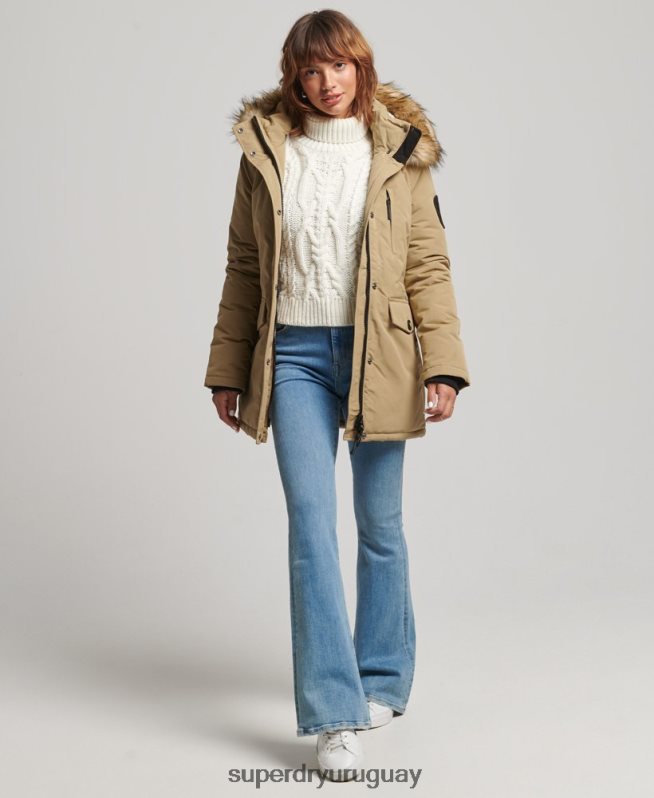 uy Superdry mujer parka everest de piel sintética con capucha marrón DT2N8Z3774 ropa