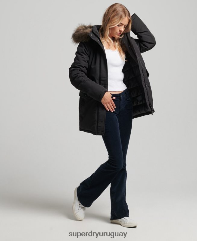uy Superdry mujer parka everest de piel sintética con capucha negro DT2N8Z3762 ropa