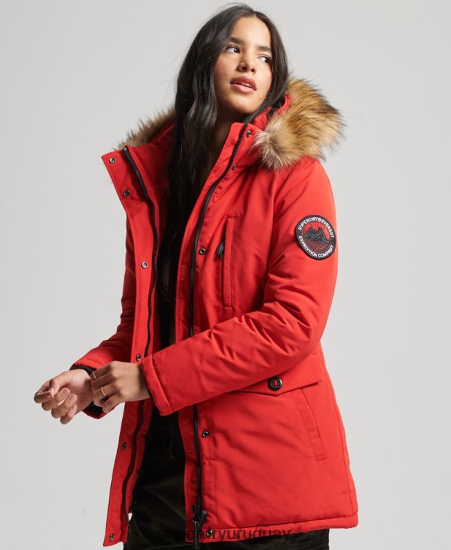 uy Superdry mujer parka everest de piel sintética con capucha rojo DT2N8Z3772 ropa