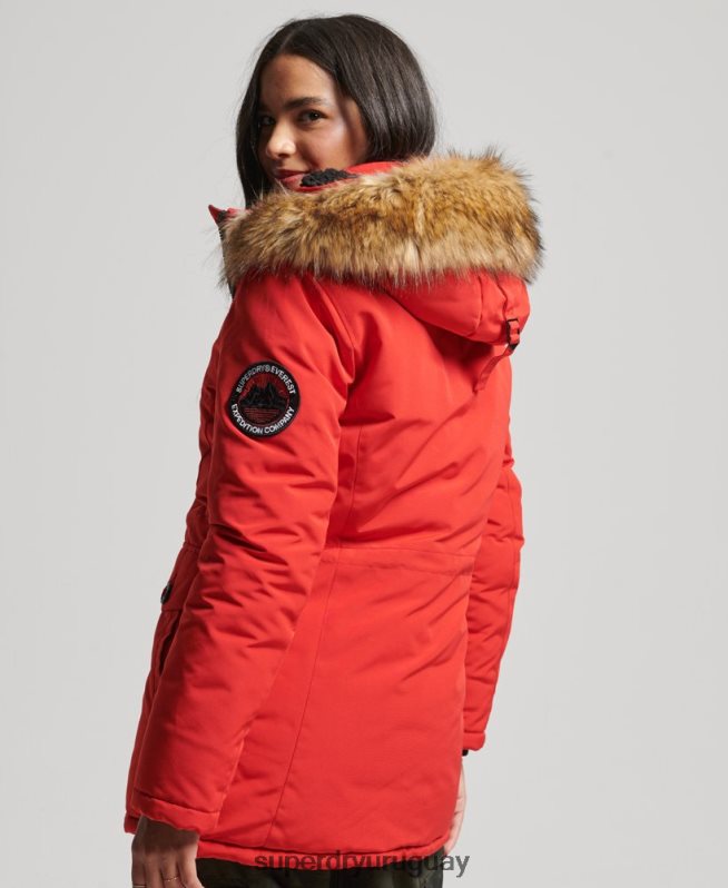uy Superdry mujer parka everest de piel sintética con capucha rojo DT2N8Z3772 ropa
