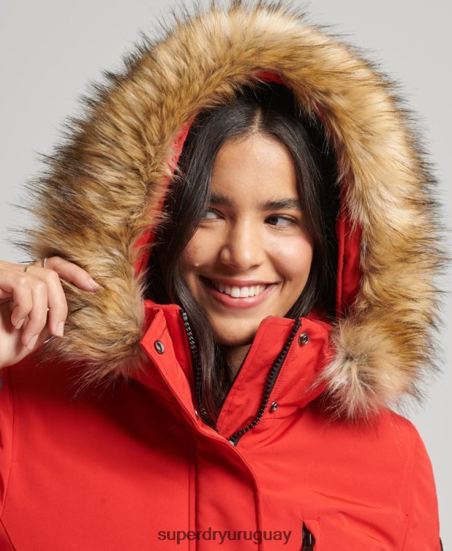 uy Superdry mujer parka everest de piel sintética con capucha rojo DT2N8Z3772 ropa
