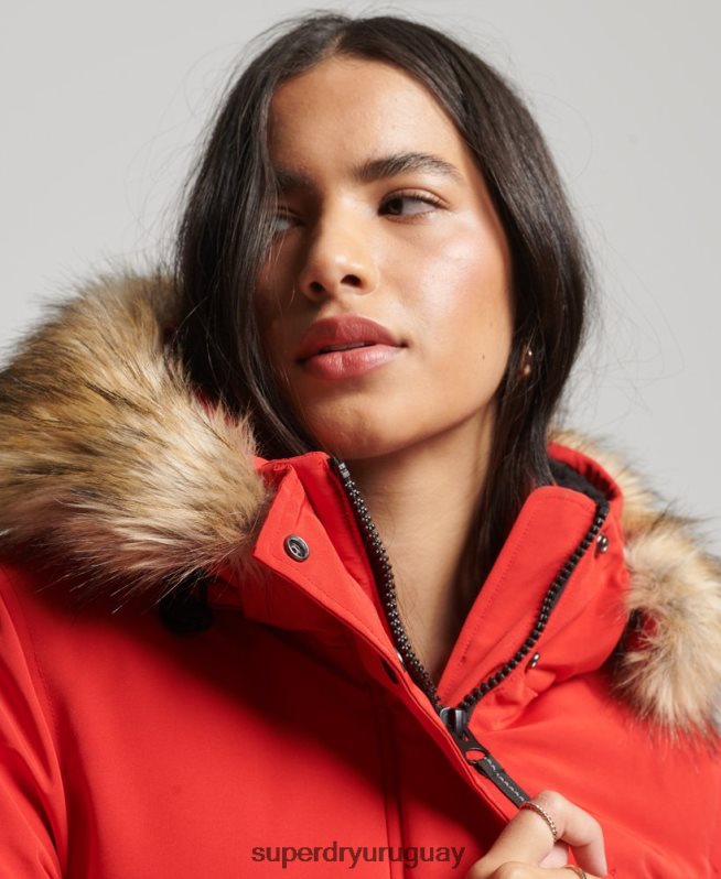uy Superdry mujer parka everest de piel sintética con capucha rojo DT2N8Z3772 ropa