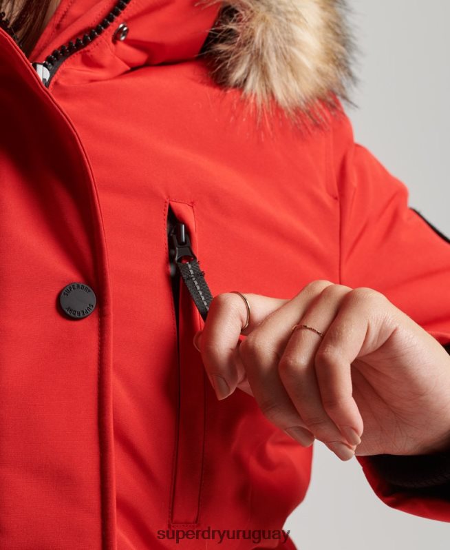 uy Superdry mujer parka everest de piel sintética con capucha rojo DT2N8Z3772 ropa
