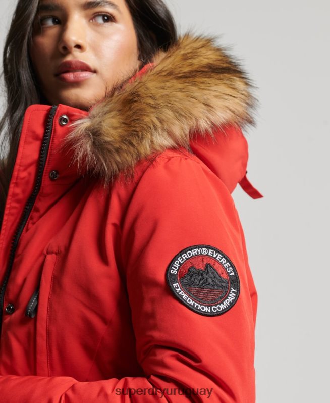 uy Superdry mujer parka everest de piel sintética con capucha rojo DT2N8Z3772 ropa