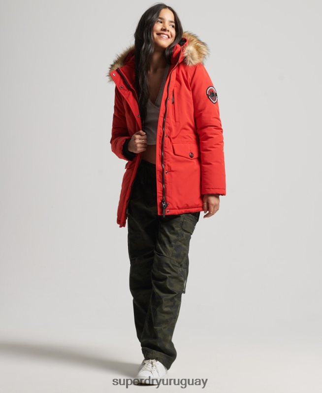 uy Superdry mujer parka everest de piel sintética con capucha rojo DT2N8Z3772 ropa