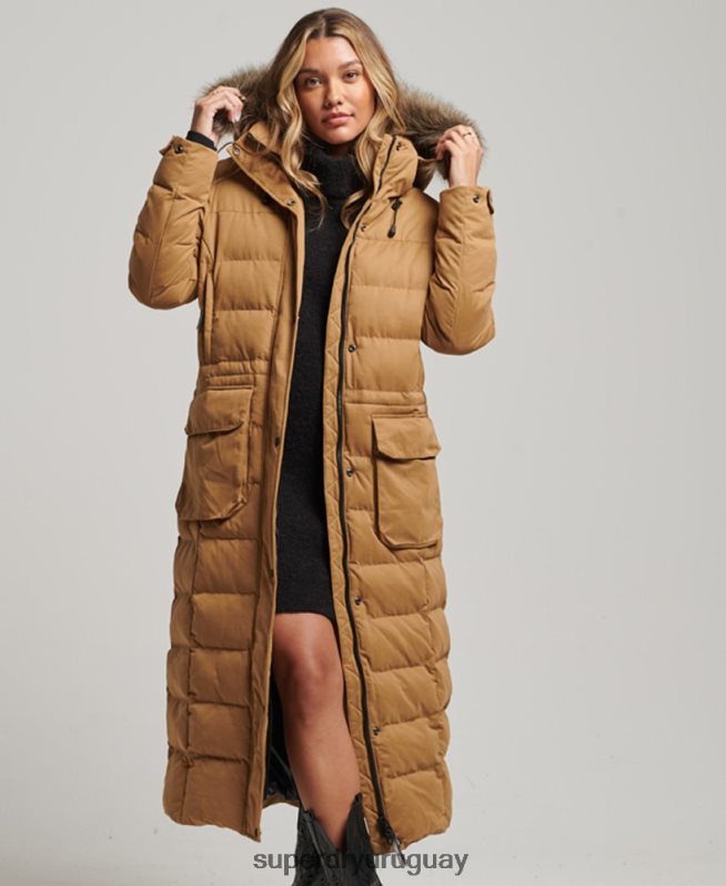 uy Superdry mujer parka expedición de microfibra con palangre marrón DT2N8Z5547 ropa