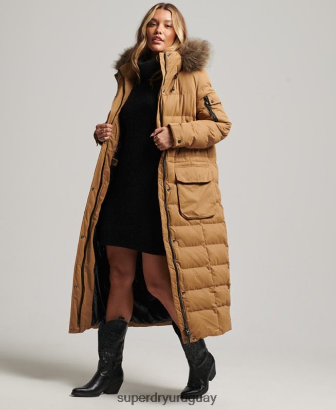 uy Superdry mujer parka expedición de microfibra con palangre marrón DT2N8Z5547 ropa