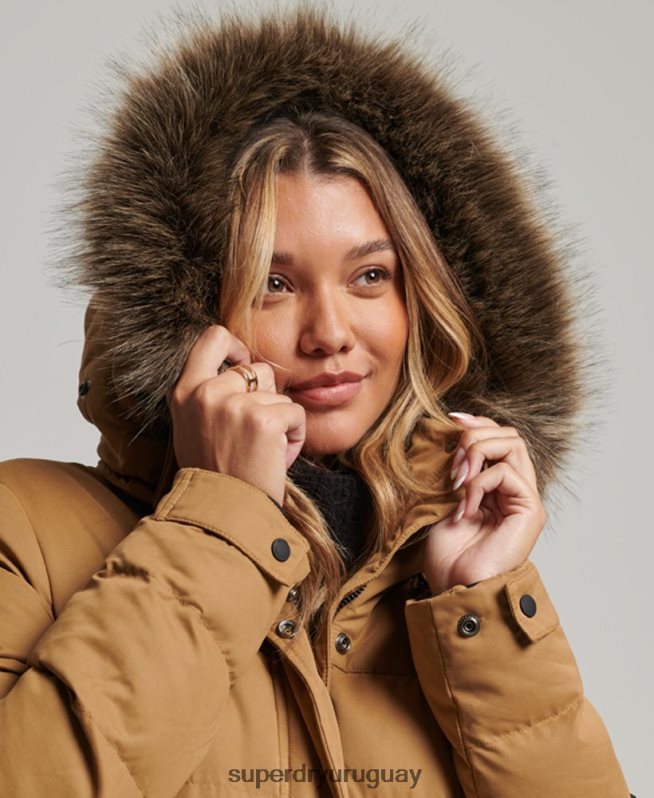 uy Superdry mujer parka expedición de microfibra con palangre marrón DT2N8Z5547 ropa