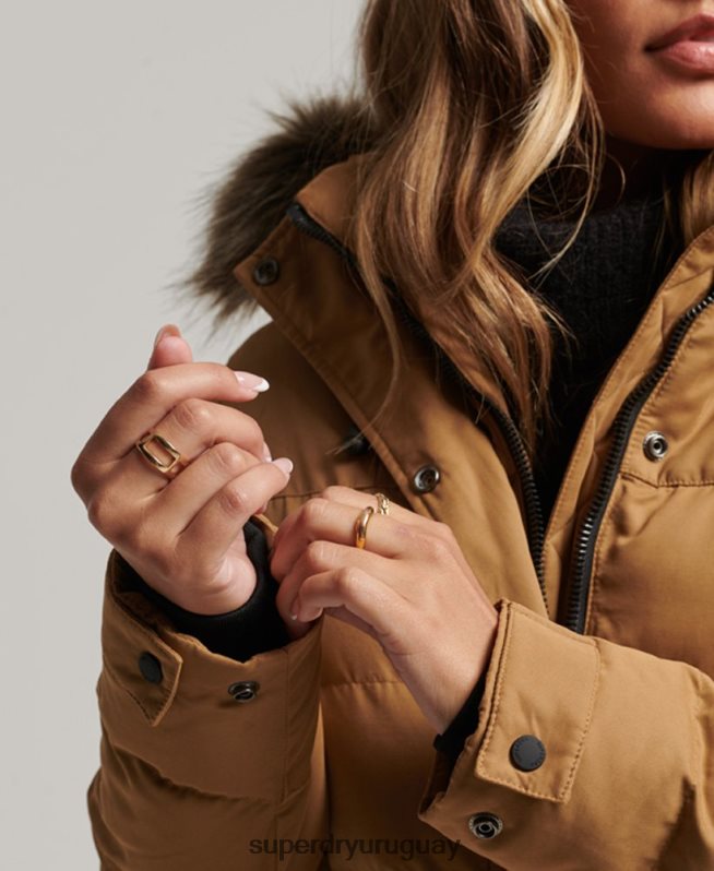 uy Superdry mujer parka expedición de microfibra con palangre marrón DT2N8Z5547 ropa