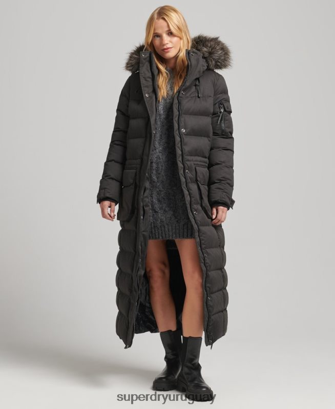 uy Superdry mujer parka expedición de microfibra con palangre negro DT2N8Z5448 ropa