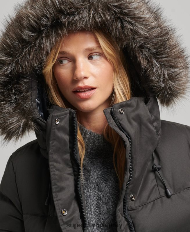 uy Superdry mujer parka expedición de microfibra con palangre negro DT2N8Z5448 ropa