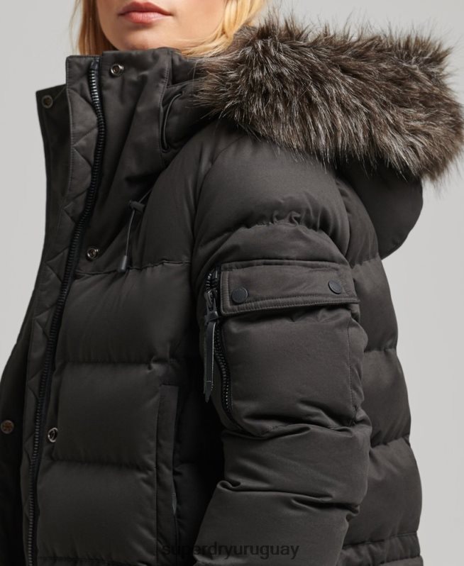uy Superdry mujer parka expedición de microfibra con palangre negro DT2N8Z5448 ropa