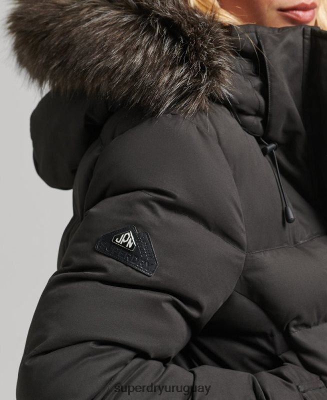 uy Superdry mujer parka expedición de microfibra con palangre negro DT2N8Z5448 ropa