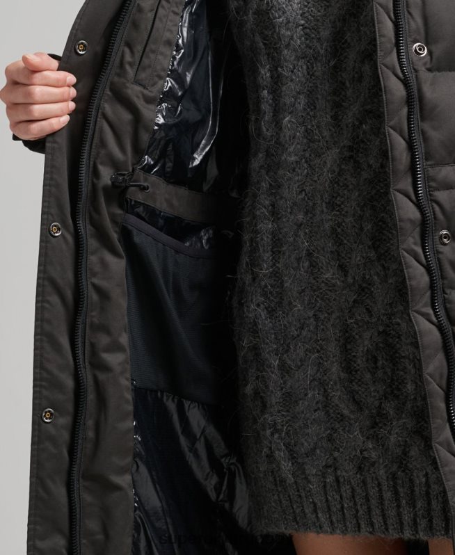 uy Superdry mujer parka expedición de microfibra con palangre negro DT2N8Z5448 ropa