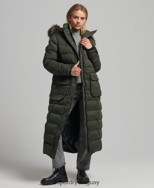 uy Superdry mujer parka expedición de microfibra con palangre verde DT2N8Z5490 ropa