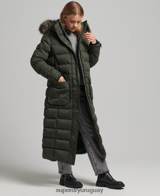 uy Superdry mujer parka expedición de microfibra con palangre verde DT2N8Z5490 ropa