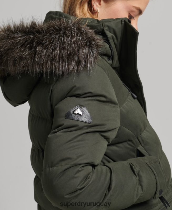 uy Superdry mujer parka expedición de microfibra con palangre verde DT2N8Z5490 ropa