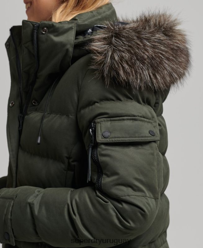 uy Superdry mujer parka expedición de microfibra con palangre verde DT2N8Z5490 ropa
