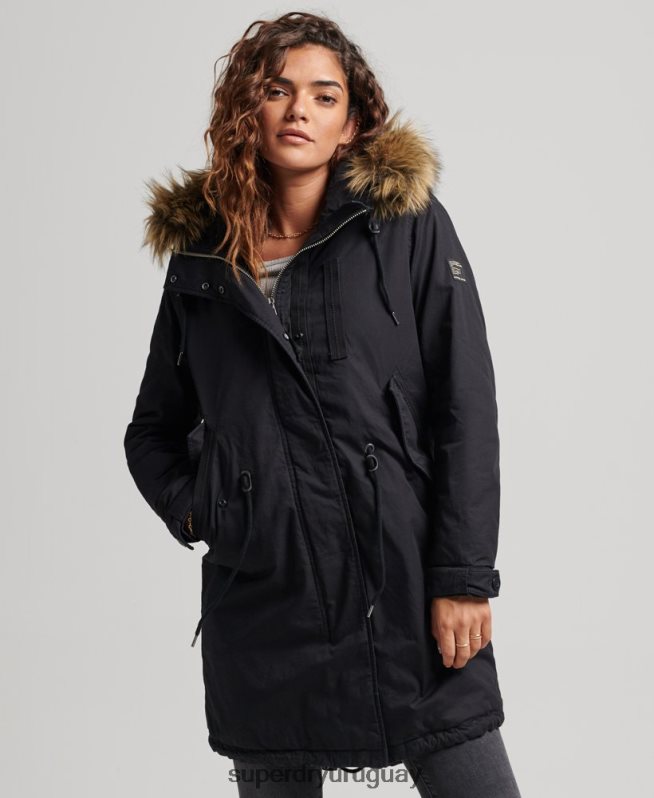 uy Superdry mujer parka militar auténtica de piel sintética gris oscuro DT2N8Z5731 ropa