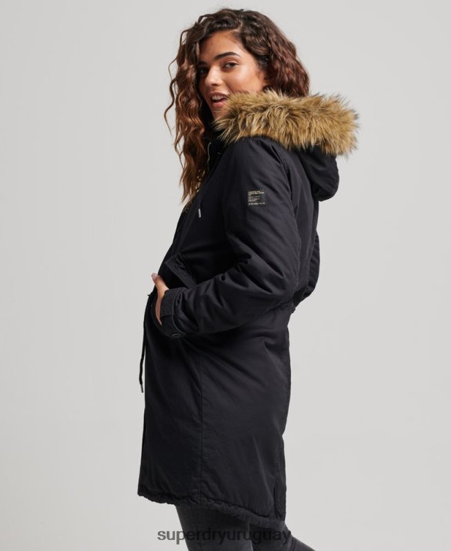 uy Superdry mujer parka militar auténtica de piel sintética gris oscuro DT2N8Z5731 ropa