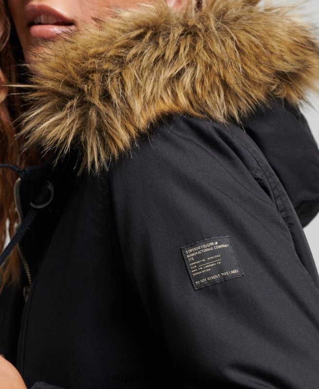 uy Superdry mujer parka militar auténtica de piel sintética gris oscuro DT2N8Z5731 ropa