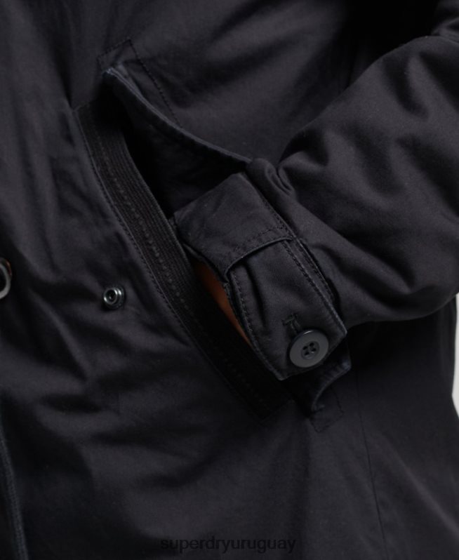 uy Superdry mujer parka militar auténtica de piel sintética gris oscuro DT2N8Z5731 ropa