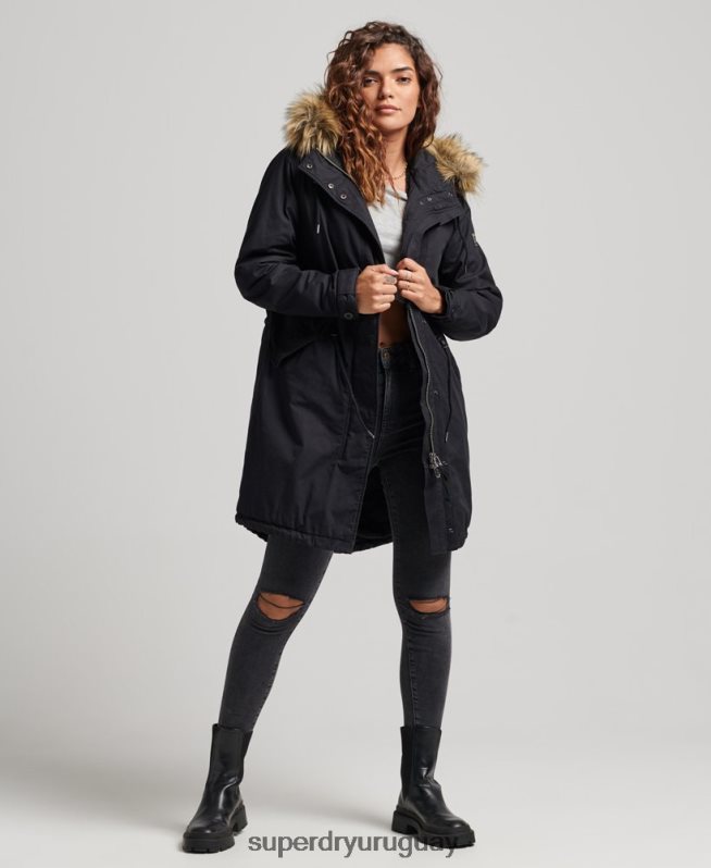 uy Superdry mujer parka militar auténtica de piel sintética gris oscuro DT2N8Z5731 ropa