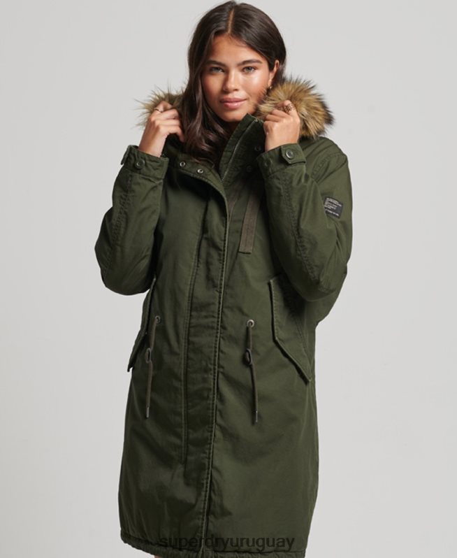 uy Superdry mujer parka militar auténtica de piel sintética verde DT2N8Z5493 ropa