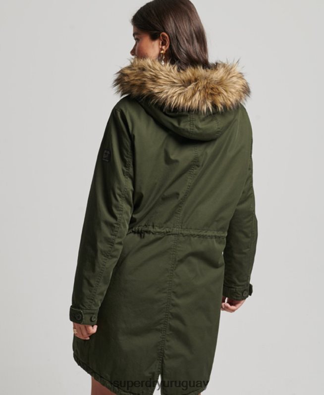 uy Superdry mujer parka militar auténtica de piel sintética verde DT2N8Z5493 ropa