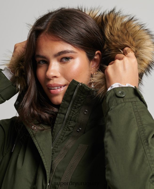 uy Superdry mujer parka militar auténtica de piel sintética verde DT2N8Z5493 ropa