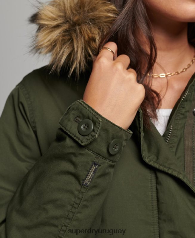 uy Superdry mujer parka militar auténtica de piel sintética verde DT2N8Z5493 ropa