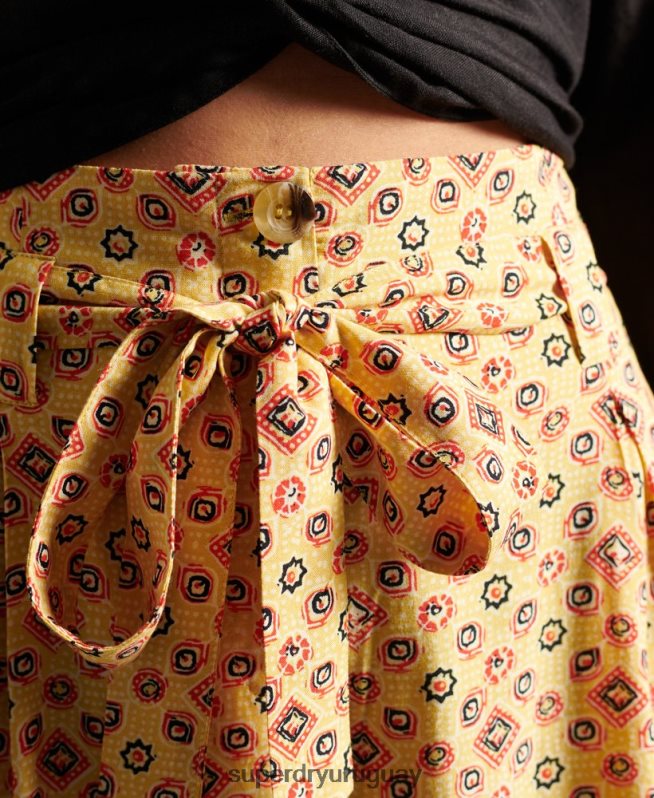 uy Superdry mujer bermudas paperbag estampadas amarillo DT2N8Z3160 ropa