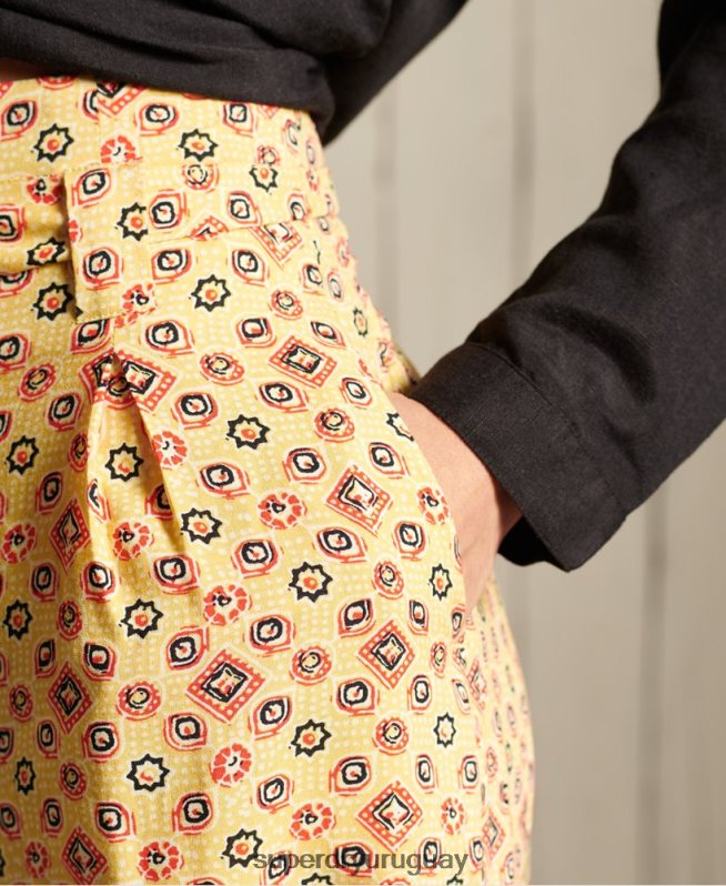 uy Superdry mujer bermudas paperbag estampadas amarillo DT2N8Z3160 ropa