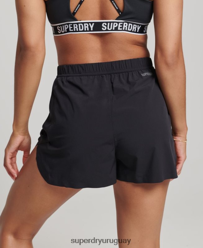 uy Superdry mujer correr pantalones cortos de concha negro DT2N8Z6329 ropa